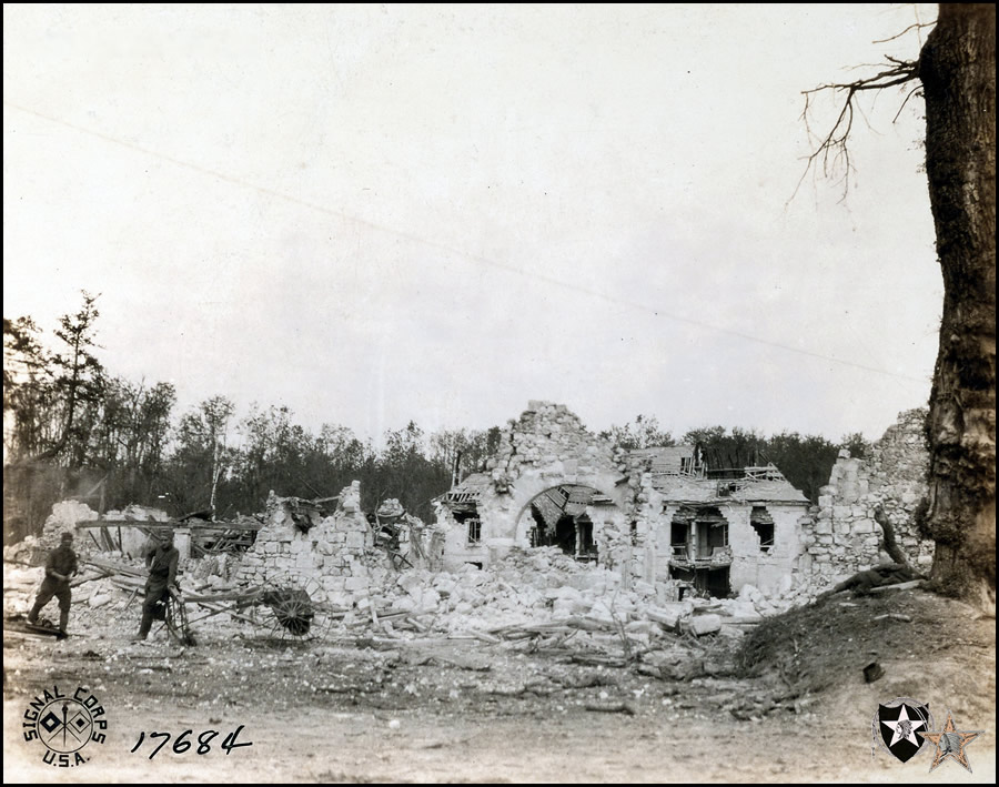 Verte-Feuille Farm after American Artillery, 2nd Division, finished. July 19, 1918. Soissons Front, France.