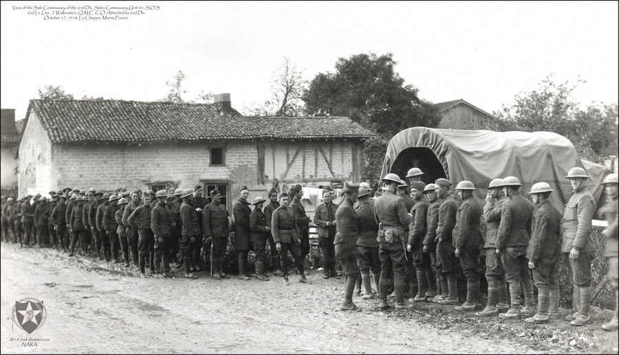 2nd Div. Sales Commissary Unit #1. S.O.S. Attached to 2nd Div. October 17, 1918, La Cheppe, Marne, France.