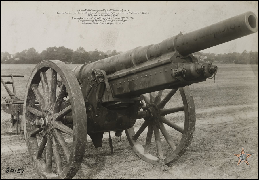 105 m/m Field Gun captured by 2nd Division, July 1918.