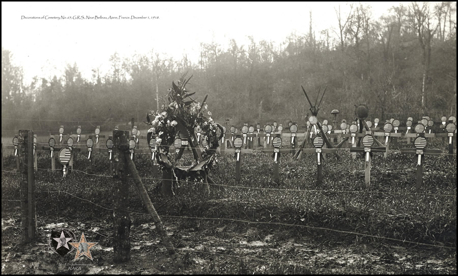 Decorations of Cemetery No. 65, Graves Registration Service. Near Belleau, Aisne, France. December 1, 1918.