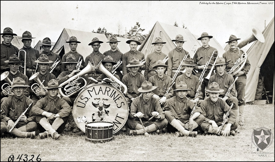 Publicity for the Marine Corps. Fifth Marines. Menacourt, France, 1917.