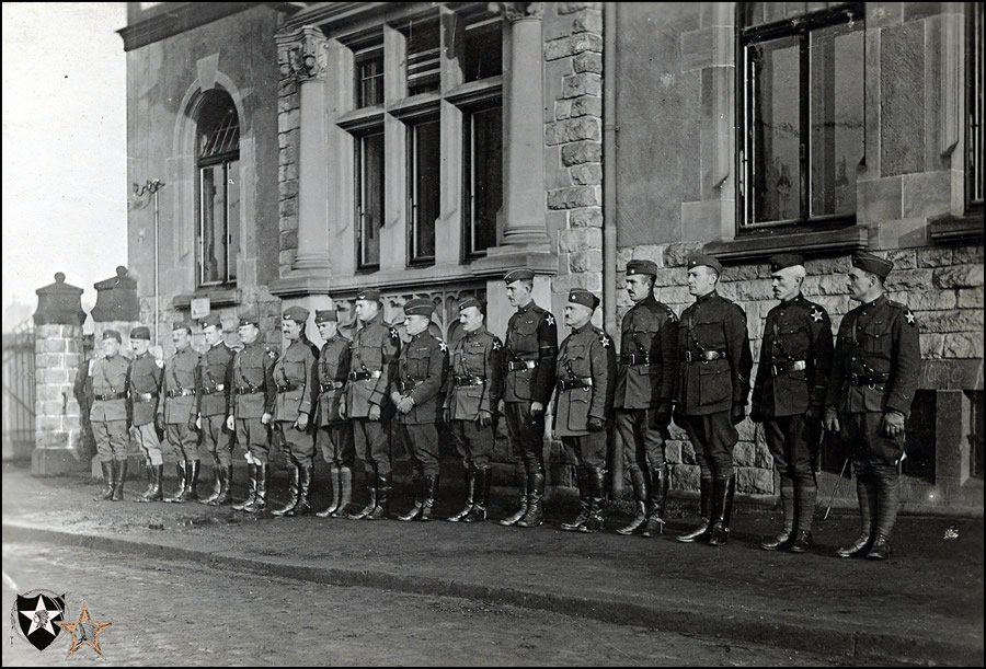 Maj. Gen. Lejeune and his; staff. Second Division. Heddesdorf, Germany. December 22, 1918.