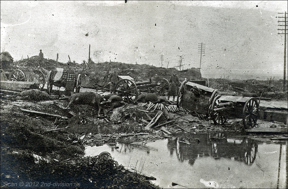 British QF 18 Pounder Field Guns & Caisson knocked out by Allied fire.