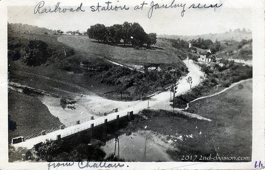 Railroad Station at Jaulny, France seen from Chateau.