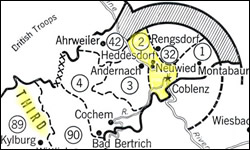 Map of the AEF bridgehead area in Germany 1918