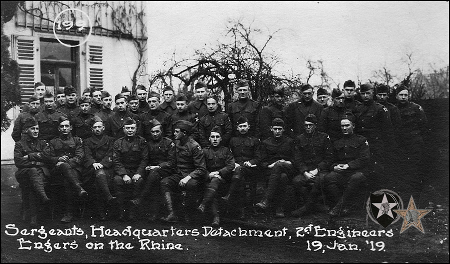 Sergeants, Headquarters Detachment, 2d. Engineers. Engers on the Rhine. Jan. 19, 1919.