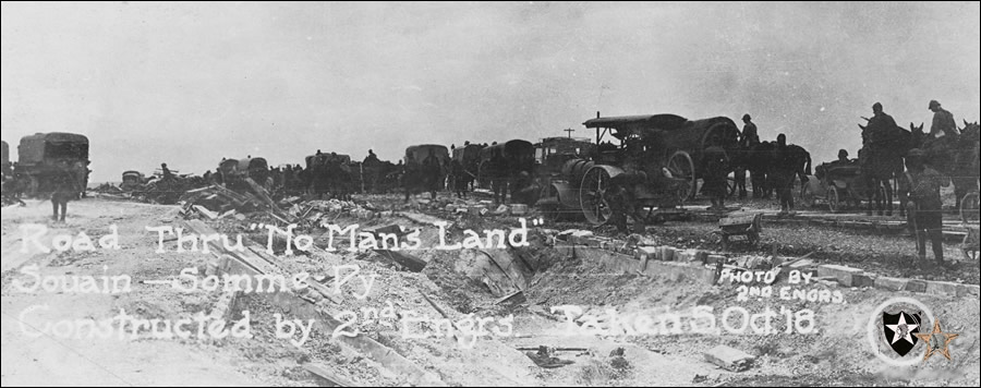 Road Thru "No Man's Land' Souain — Somme-Py Constructed by 2nd Engineers. October 5, 1918.