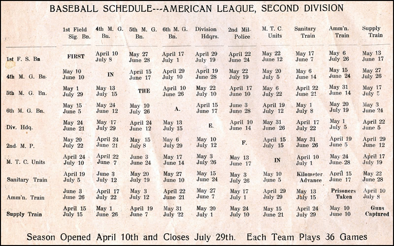 2nd Division 1919 Baseball Schedule