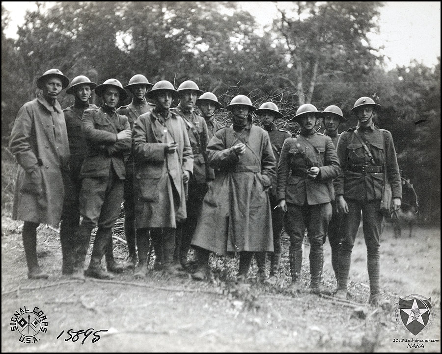 Surviving Officers of 2nd. Bn., 6th. U.S. Marines who are going back to rest camps. Bois De Belleau, France. June 18, 1918.