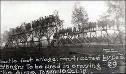 Trestle foot bridge; constructed by Co. "E," 2d Eng'rs. To be used in crossing the Aisne. Taken 16, Oct. '18.