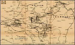 Map showing route followed by the Second Engineers in Europe.